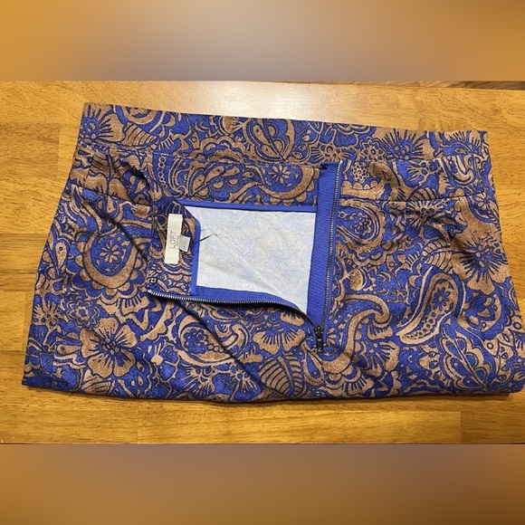 Vtg Pencil Skirt Loft Sz 4P Paisley Floral Blue Brown Preppy Buisness Fall - Picture 5 of 14